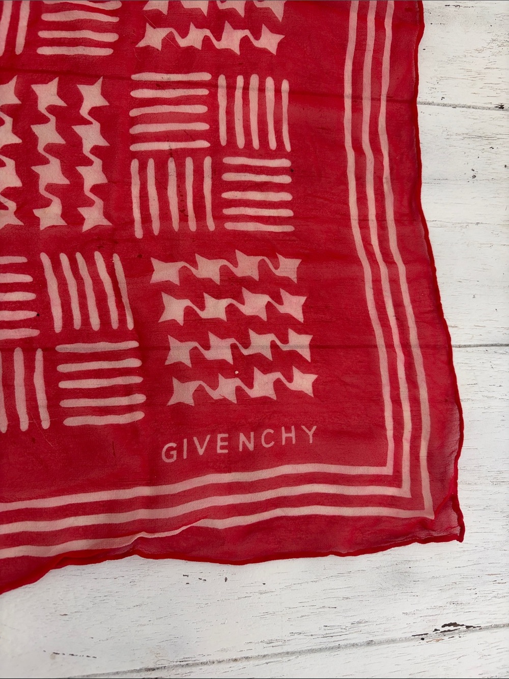Givenchy Red and Light Pink Geometric Silk Scarf vintage 24” square rare - Picture 2 of 6
